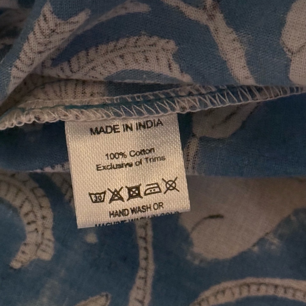 NWOT Karni Blue White Floral Block Batik Print Peasant Balloon Sleeve Top Blouse - Picture 5 of 6
